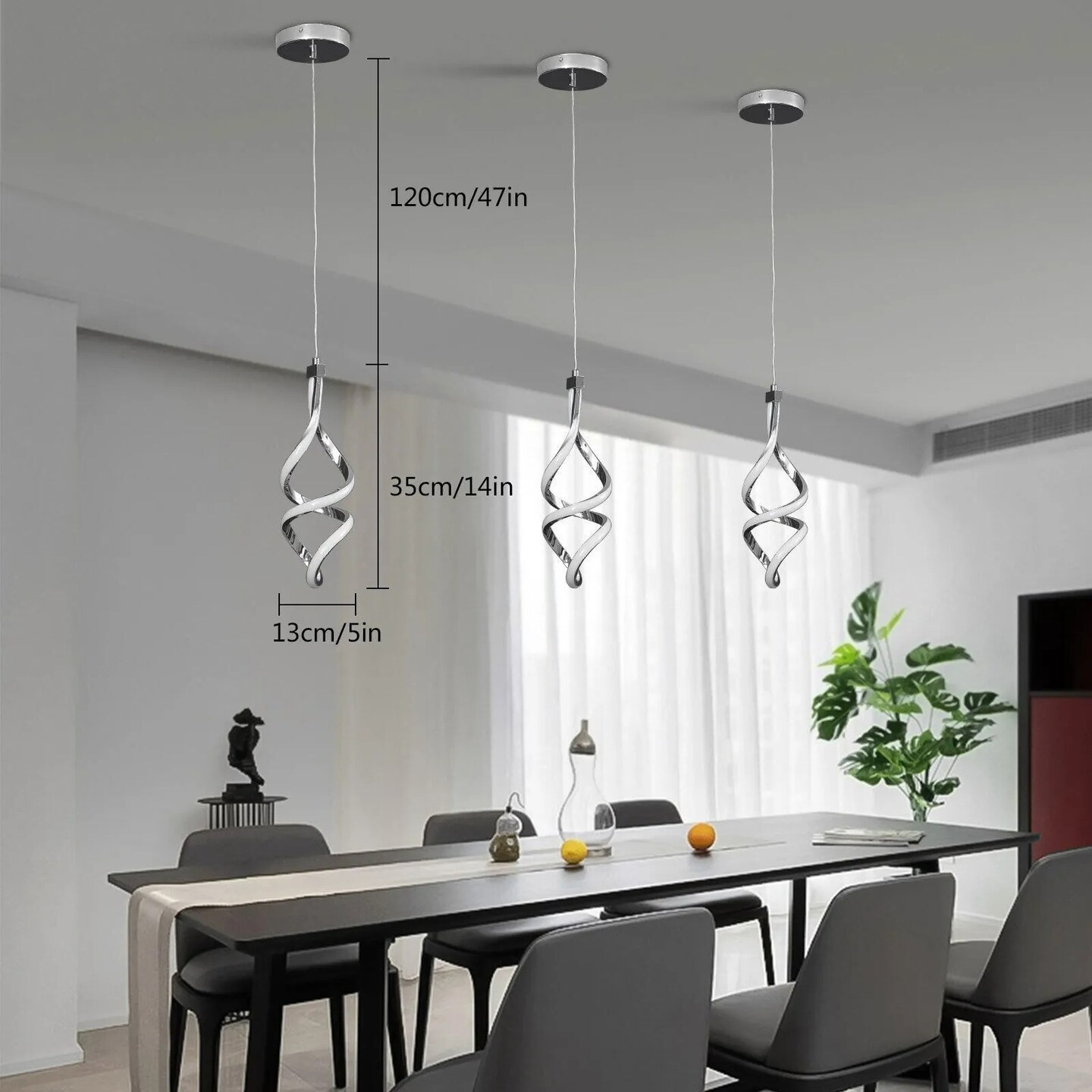3 Packs Modern Dimmable LED Chandelier Wave Spiral Pendant Light Fixture Kitchen