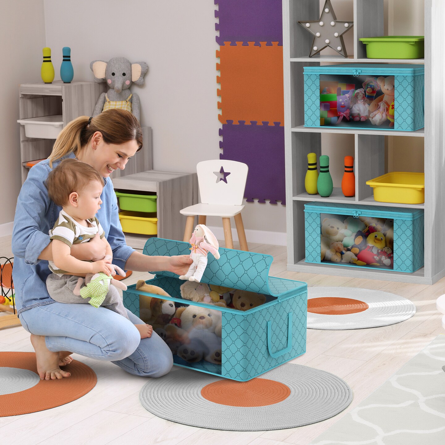 Sorbus Medium Clothes Storage Bags 6 Pack - Foldable Blanket Organizer Bins with Window, Lids, and Handles