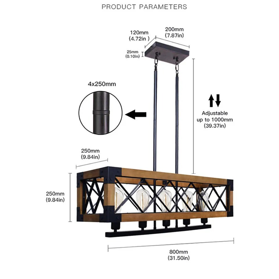 Farmhouse Wood Chandelier Kitchen Island Pendant Light Ceiling Light Fixture