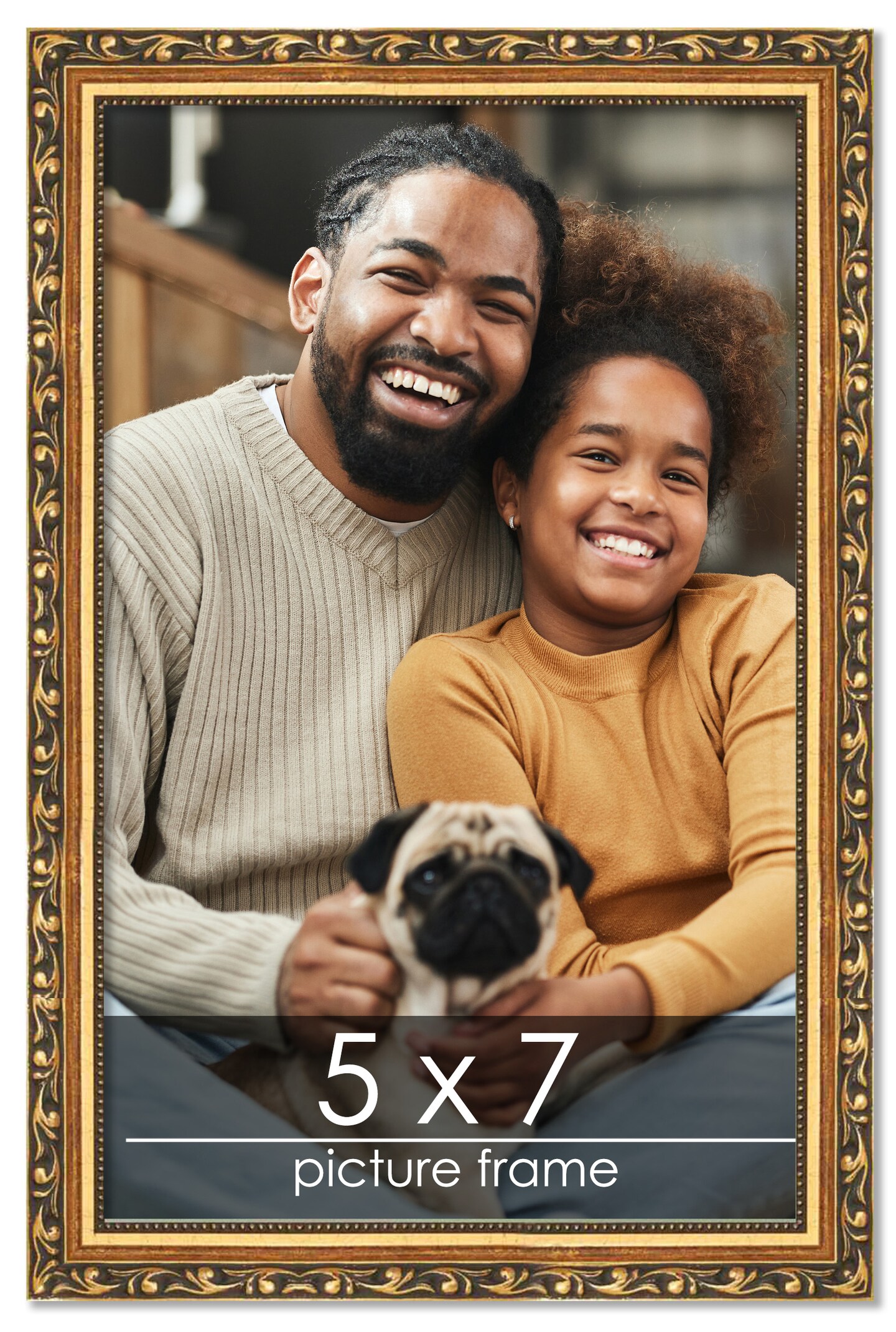 5x7 Solid Wood Antique Picture Frame with UV-Resistant Acrylic &#x26; Acid-Free Backing, Available in 4 Finishes: Bronze, Gold, Silver, and Gold with Black