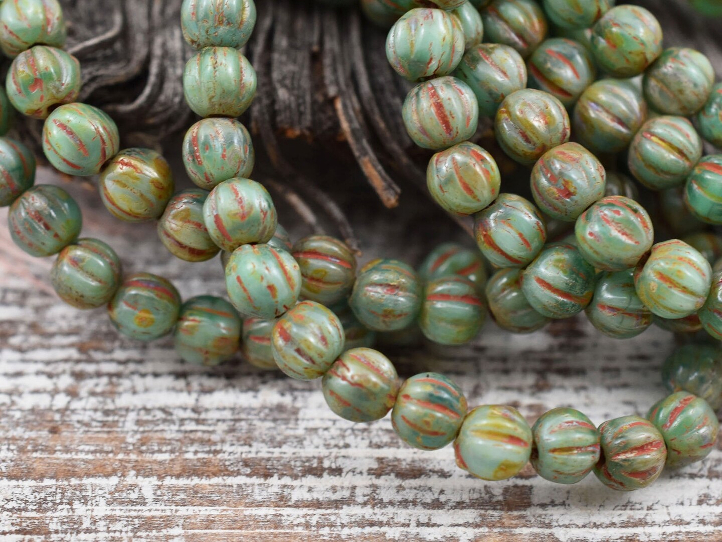 *50* 4mm Sage Green Picasso Round Melon Beads