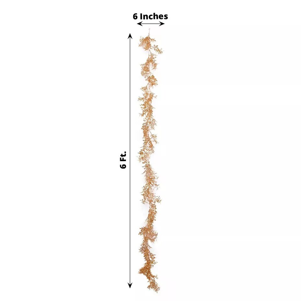 Gold 6 feet Artificial Boxwood Foliage Metallic Leaves GARLAND Party Decorations