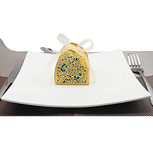 70 Pieces Laser Cut Rose Candy Boxes, Favor Boxes 2.5"x 2.5"x 3.1", Gift Boxes for Bridal Shower Anniverary Birthday Party Wedding Favor (Gold)