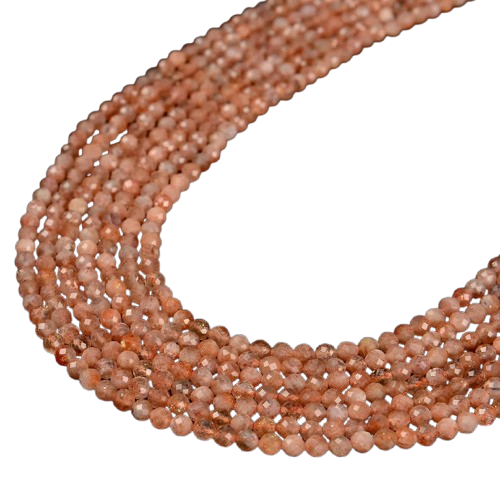 Natural Sunstone Faceted Round Beads Size 3.5-4mm 15.5'' Strand