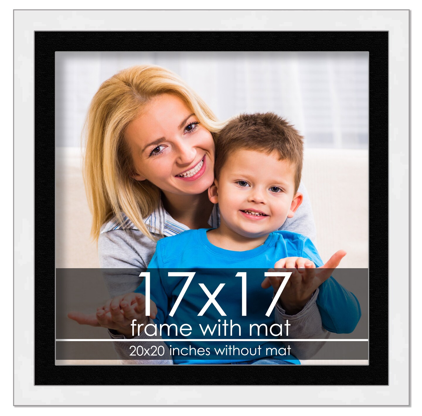 Modern White Frame with Black Photo Mat, UV Acrylic Front, Foam Board Backing, 60 Sizes Available