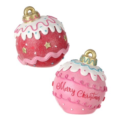 6.5&#x22; Resin Candy Christmas Ornament | Festive Holiday Table Decor | Pink &#x26; Red Ornament Set