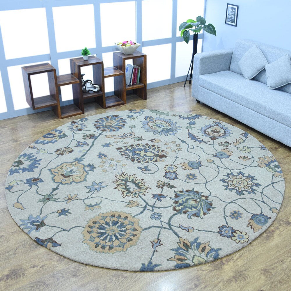 Hand Tufted Wool Area Rug Cream Floral K00500 Soft Eco-Friendly Non-Slip