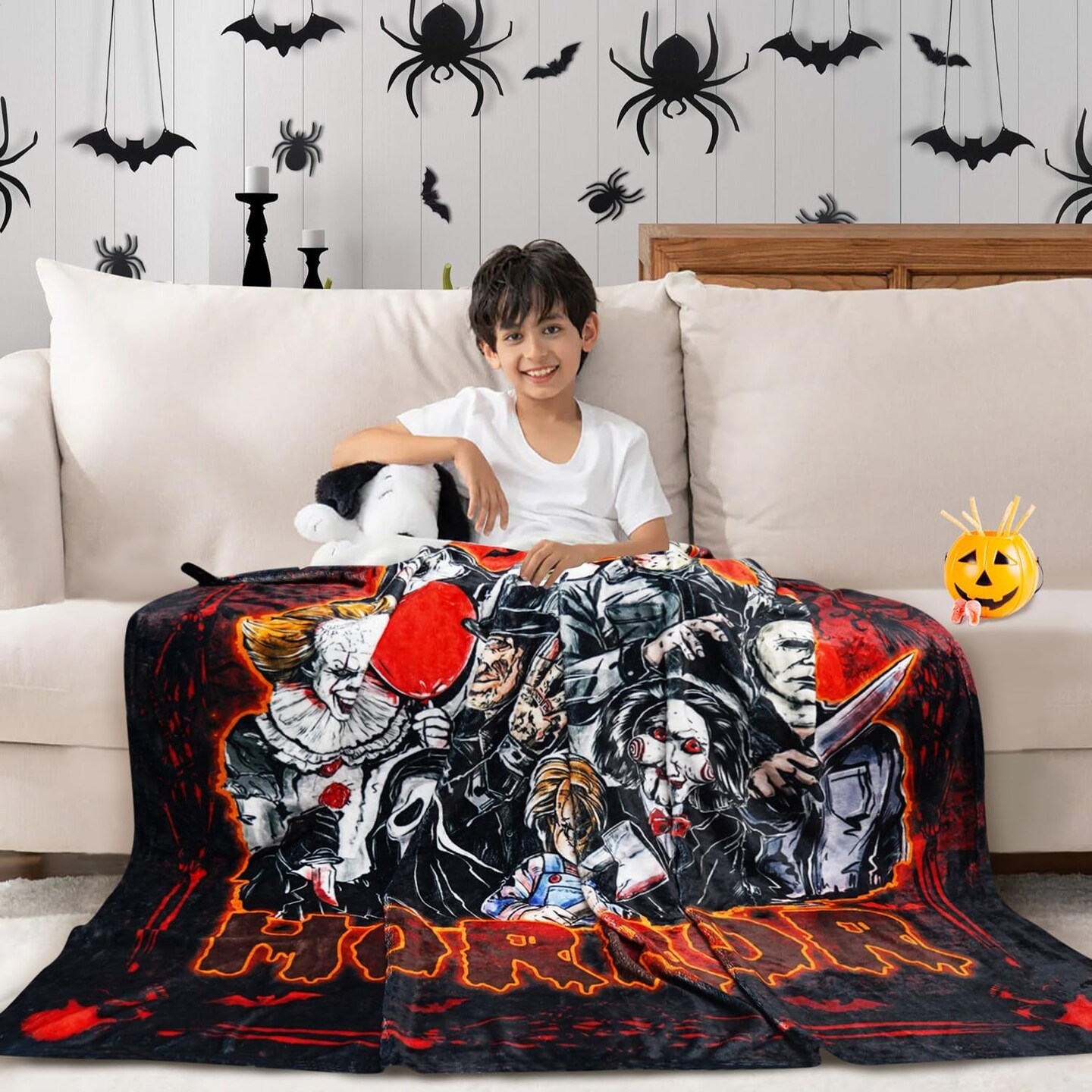 Halloween Horror Blanket Gifts for Women Men Adults Kids, Spooky Blanket, Halloween Fleece Throw Blanket, Halloween Blankets and Throws, 50"X60"