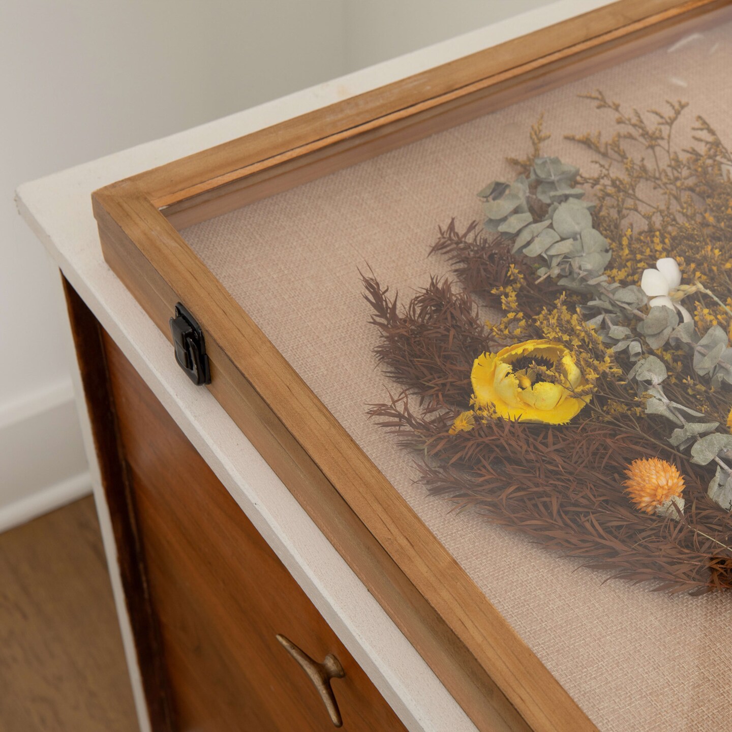 HBCY Creations Wood Shadow Box Display Case - Solid Wood with Acrylic Window - Security Latch - For Mementos and Keepsakes