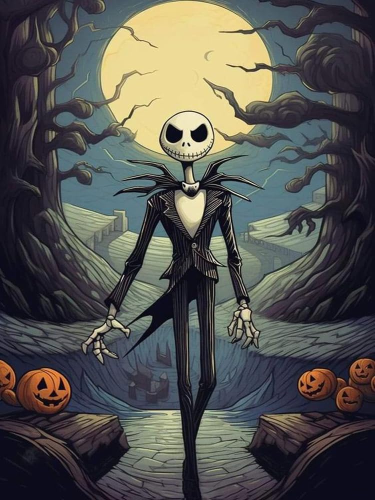 Halloween Diamond Art Kits for Adults,Jack Under The Moonlight Diamond Painting Kits,Paint by Full Round Diamonds for Holiday Home Decor 12X16Inch