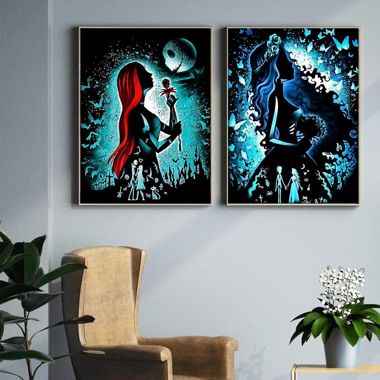 5D Halloween Diamond Painting Kits for Adults-Nightmare Before Christmas Jack and Sally Diamond Painting Diamond Art