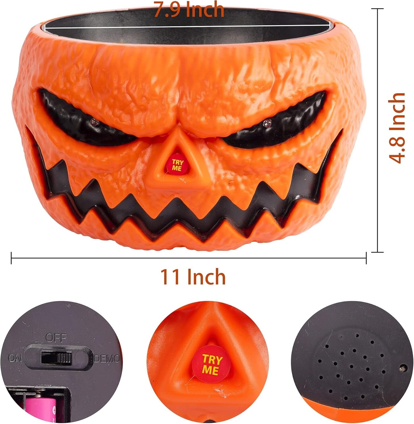 Halloween Candy Bowl, Animated Pumpkin Candy Holder, Lighted Red Eyes and Sound Candy Dish with Motion Activated for Trick-Or-Treaters Party