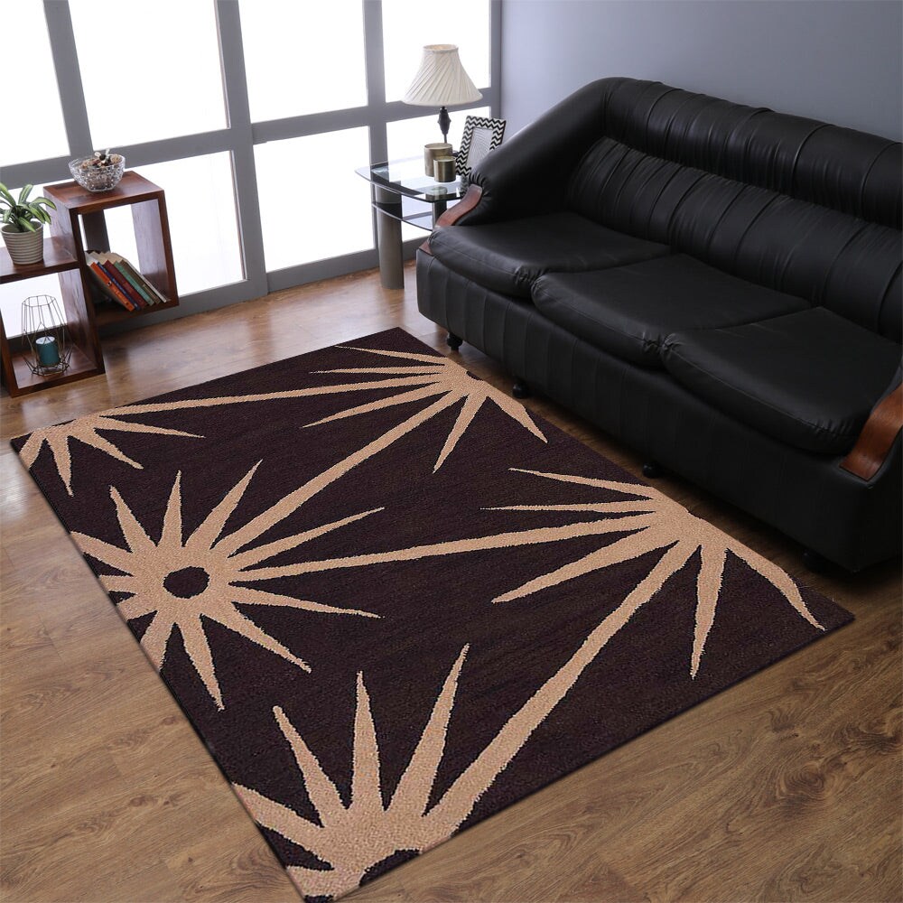 Hand Tufted Wool Area Rug Floral Brown White K00202 High Pile Eco-Friendly 5X8