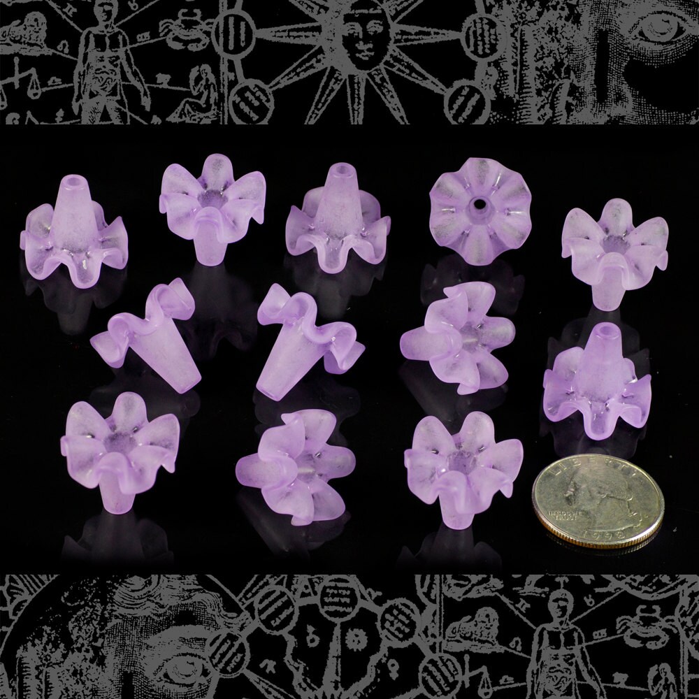 21mm x 16mm Frosted Purple Ruffled Lily Resin Flower Caps - Set of Twelve - Limited Stock - FW3-20