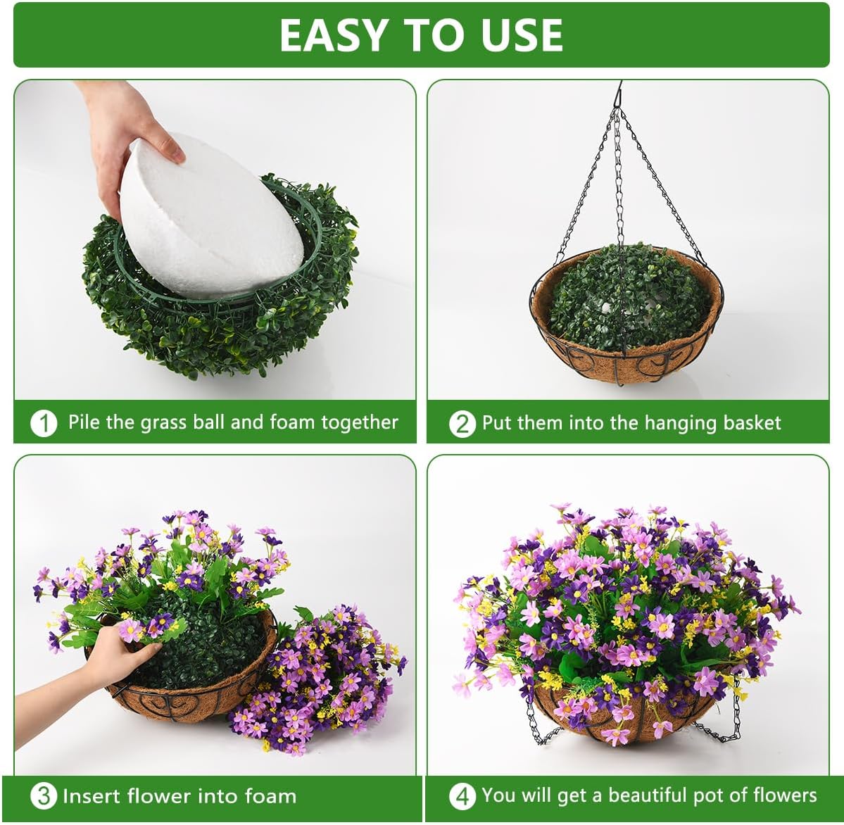 Purple Artificial Hanging Daisy Flowers in Coconut Basket