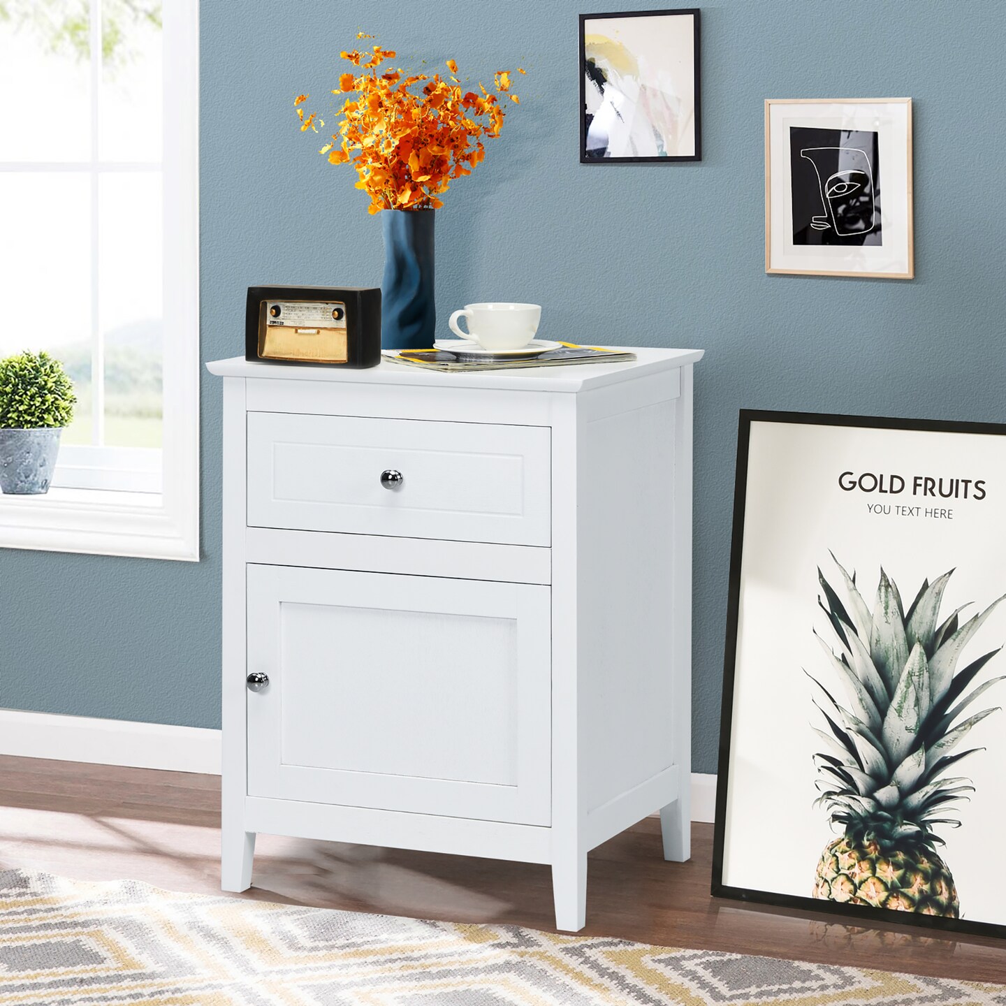 Costway Nightstand with Drawer Accent Side End Table Storage Cabinet White\Natural\Espresso