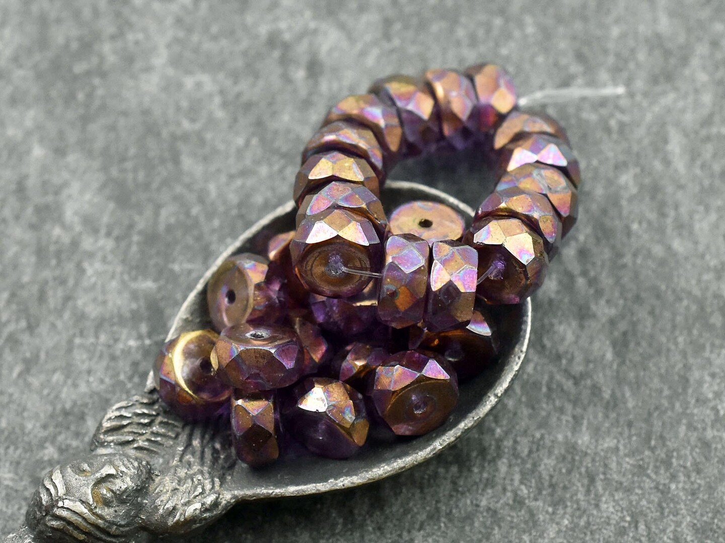 *15* 4x6mm Copper Washed Purple Metallic Thistle Fire Polished Rondelle Heishi Beads