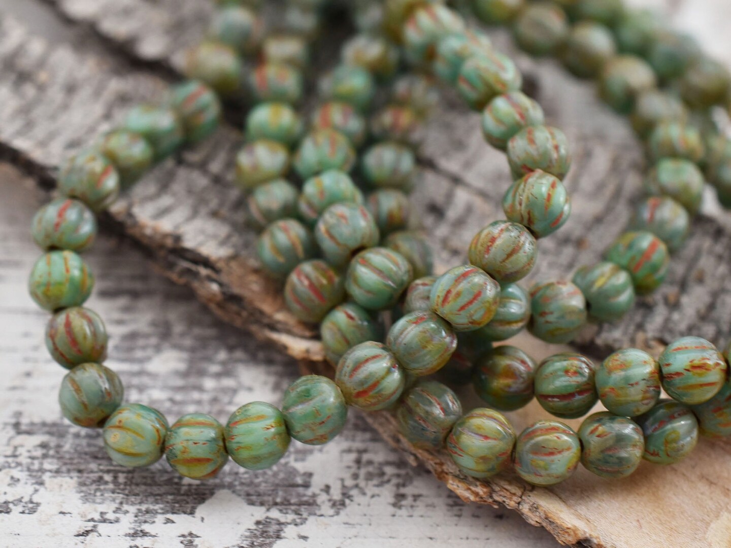 *50* 4mm Sage Green Picasso Round Melon Beads