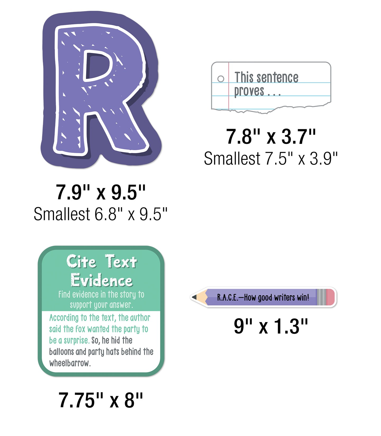 Carson Dellosa 37-Piece RACES Writing Bulletin Board Set, Sentence Strips, Pencil Cutouts, and Writing Process Posters for Classroom, Reading &#x26; Writing Cork Board, Bulletin Board, and Classroom Decor