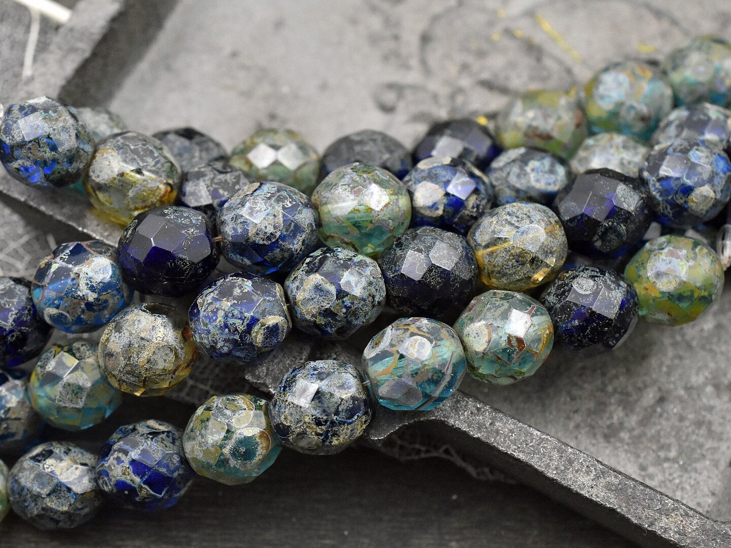 *10* 10mm Mixed Ocean Picasso Fire Polished Round Beads