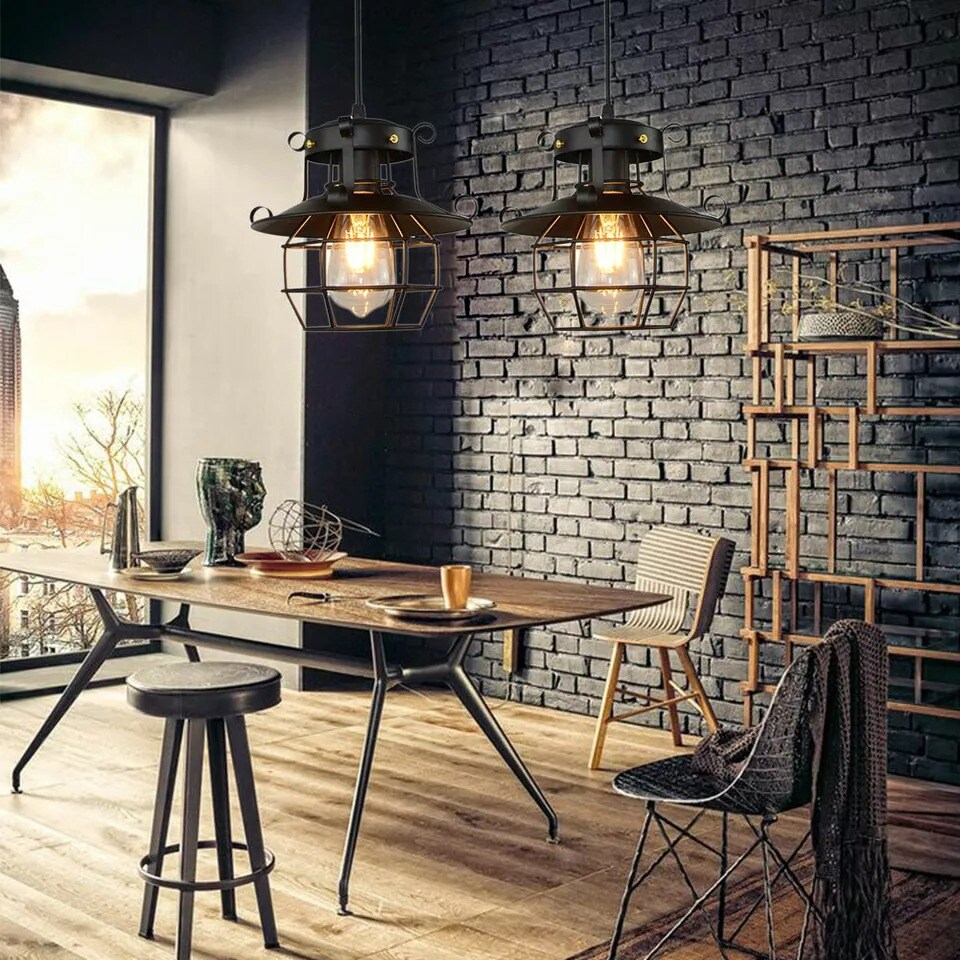 Industrial Metal Caged Pendant Light Ceiling Light Vintage Hanging Lamp Fixture