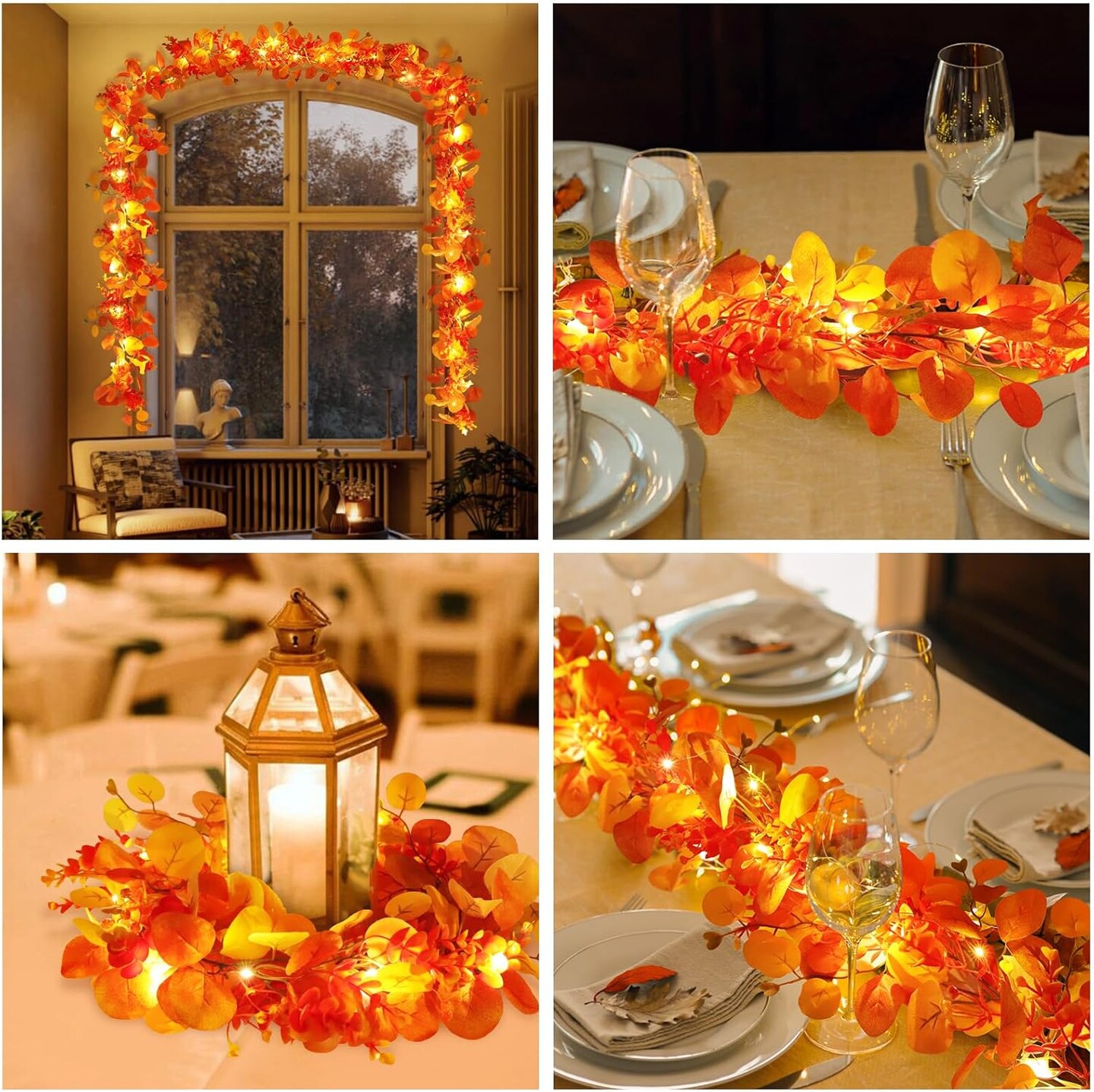 6FT Artificial Orange Eucalyptus Garland, Battery Operated Twig Vine Fall Decorations for Home Thanksgiving Table Fireplace Mantle Party Outdoor