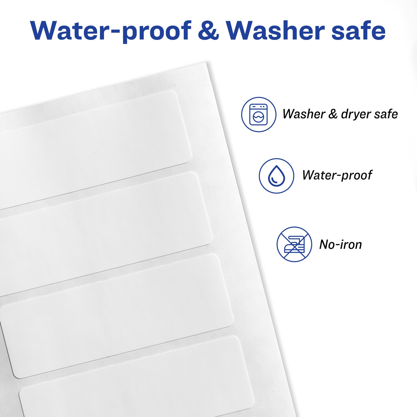 Avery No-Iron Fabric Labels, 1&#x22; x 3&#x22;, Washer and Dryer-Safe Waterproof Labels, Non-Printable, 20 Blank Labels Total (40724)