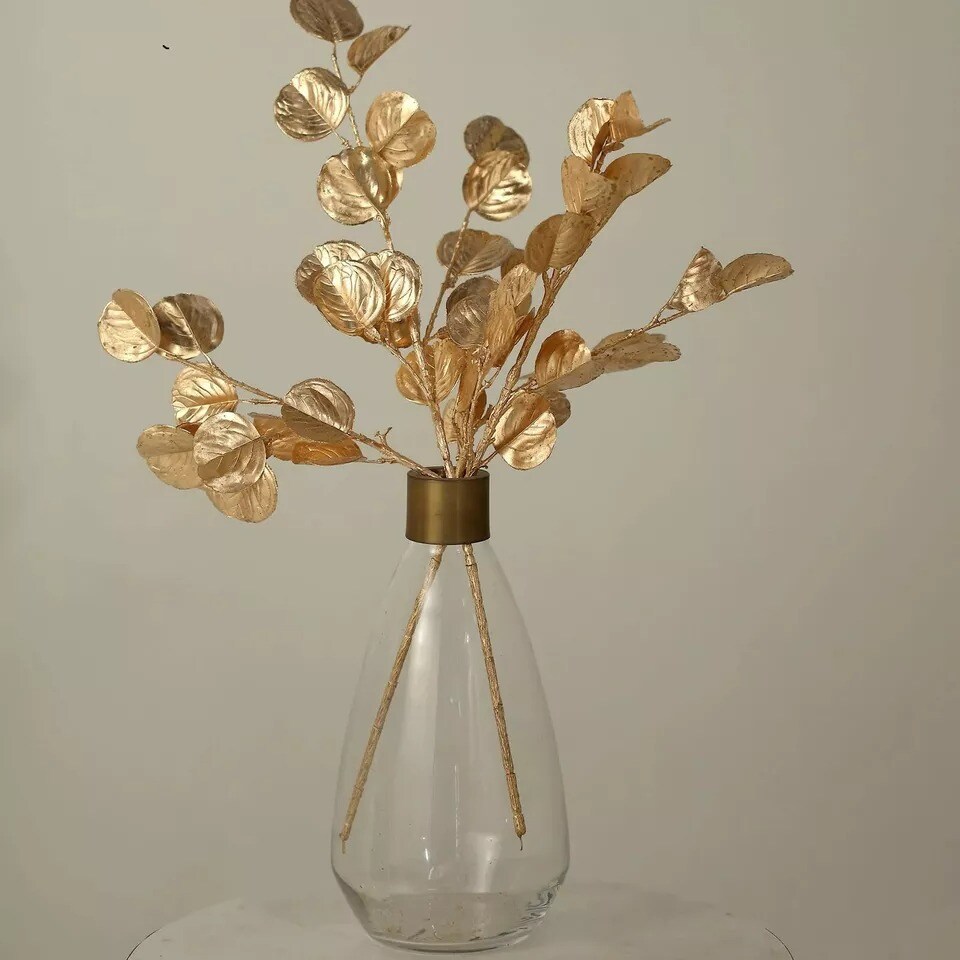 2 Gold 27 in Artificial Eucalyptus LEAF Metallic Faux Greenery Stems Party Event