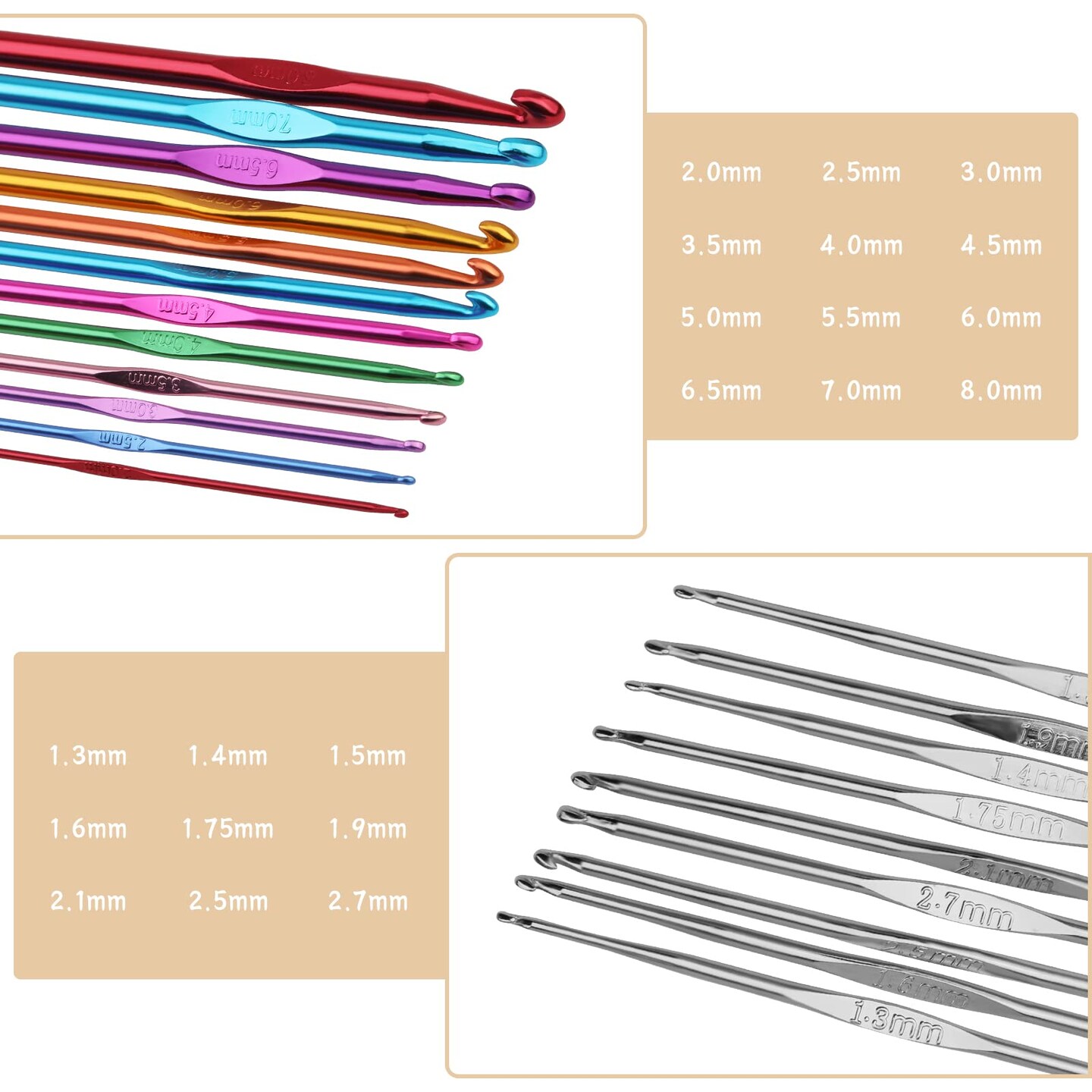48 Pieces Crochet Hooks Set, 21 Sizes Crochet Needles with Case, Ergonomic Knitting Needles, Crochet Hooks Kit with Crochet Accessories Stitch Markers Blunt Needles for Crocheting Yarn