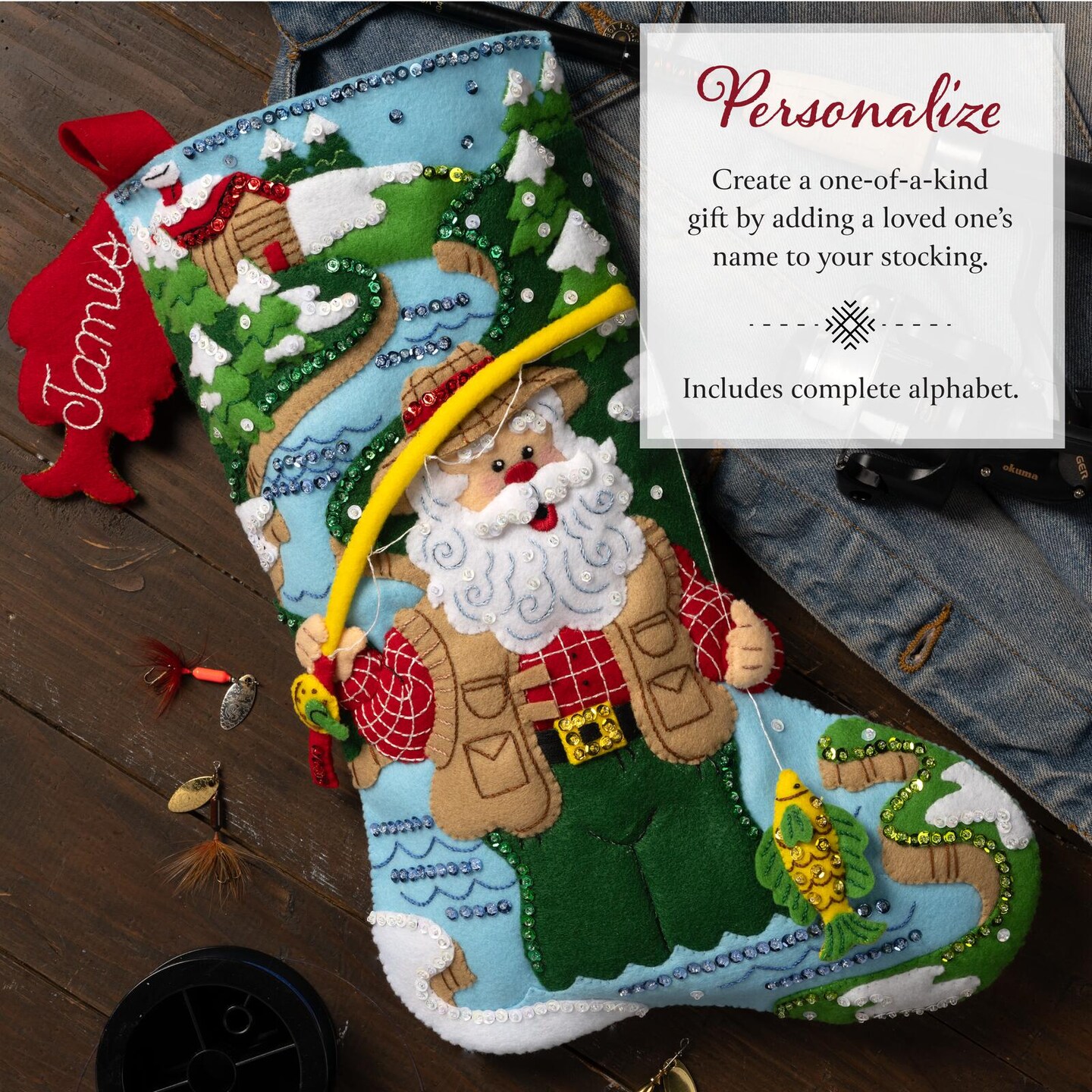 Bucilla Fly Fishing Santa Felt Stocking Kit