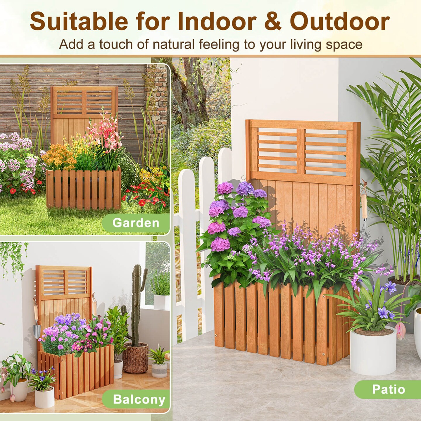 Costway 1/2 PCS Wooden Plant Stand Raised Garden Bed with Trellis & Planter Box Privacy Screen