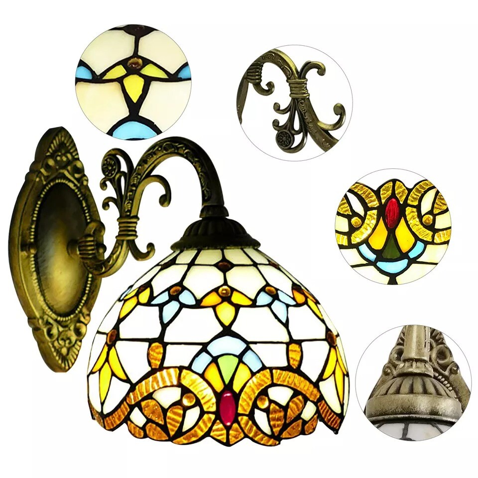 Tiffany Stained Glass Wall Sconce Baroque Lamp Indoor Wall Light Fixture Decor