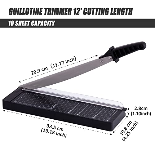 Paper Trimmer-12&#x201D;,Paper Cutter Guillotine with Safety Blade Lock Heavy Duty Plastic Base Paper Cutting Board for Home, Office,School-Black
