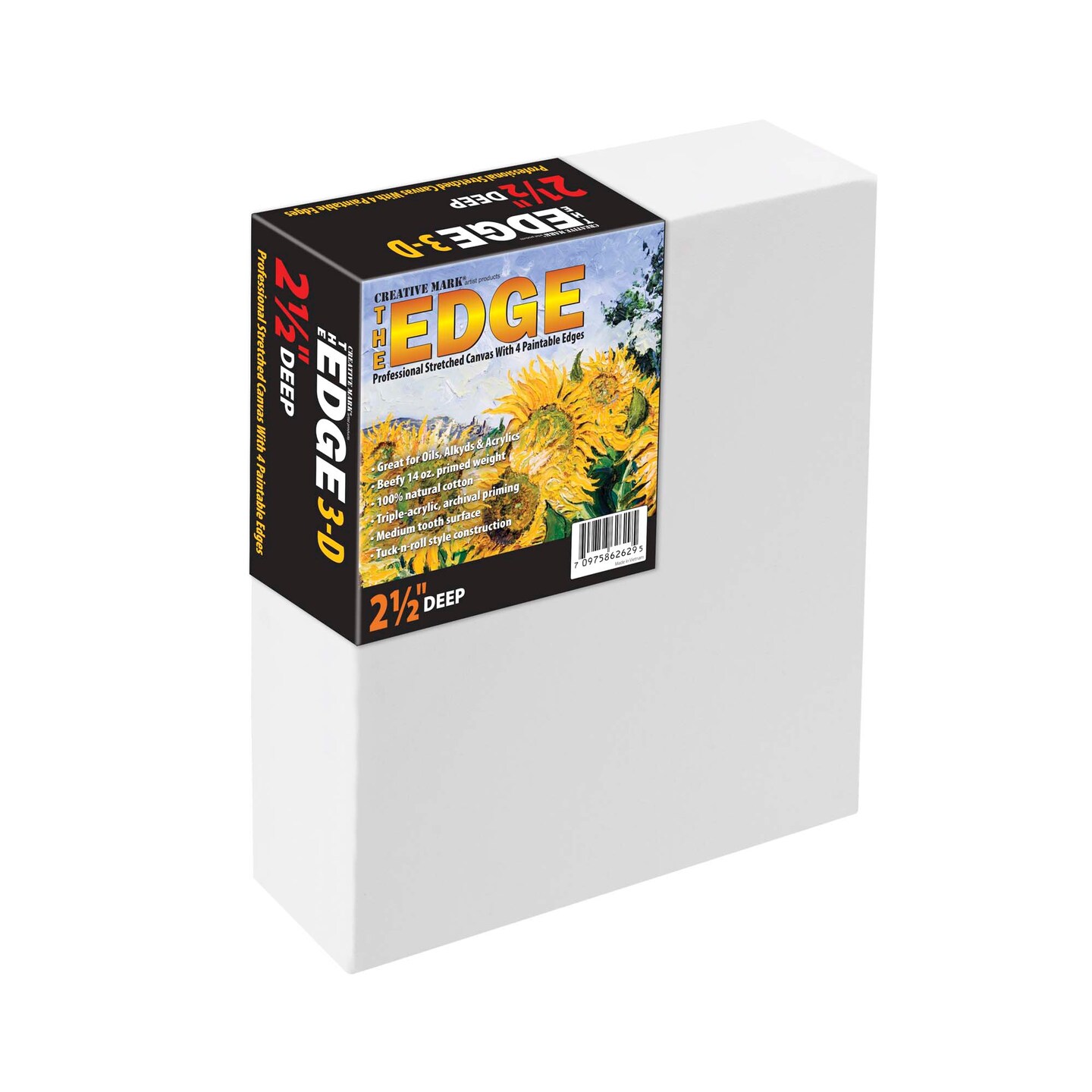 The Edge All Media Professional Triple-Primed Cotton Canvas 2.5&#x22; Deep, 6 Pack of Pre-Stretched Canvases for Painting with Paintable Edges