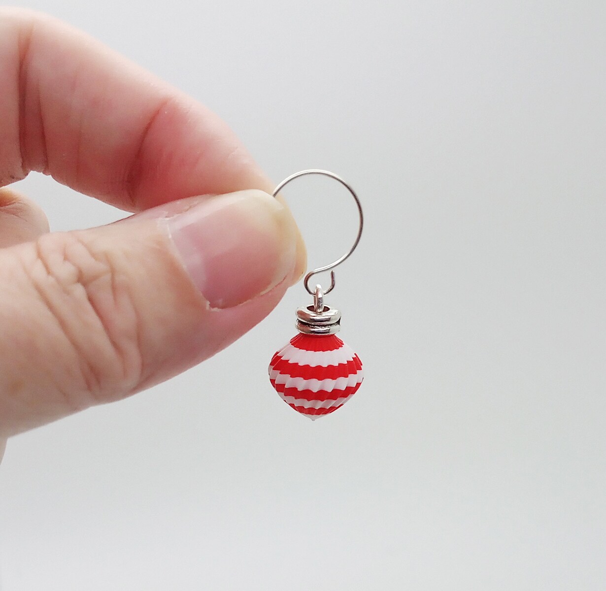 Red & White Stripe Miniature Ornament Mix, 8 pc, Tiny Baubles for Dollhouse Christmas Trees, Adorabilities