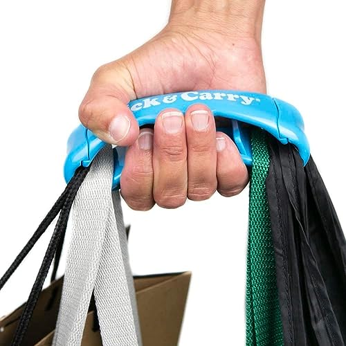 2 Pack, Black - As seen on Shark Tank, Soft Cushion Grip, Hands Free Grocery Bag Carrier, Plastic Bag Holder, Haul Sports Gear, Click and Carry with Ease
