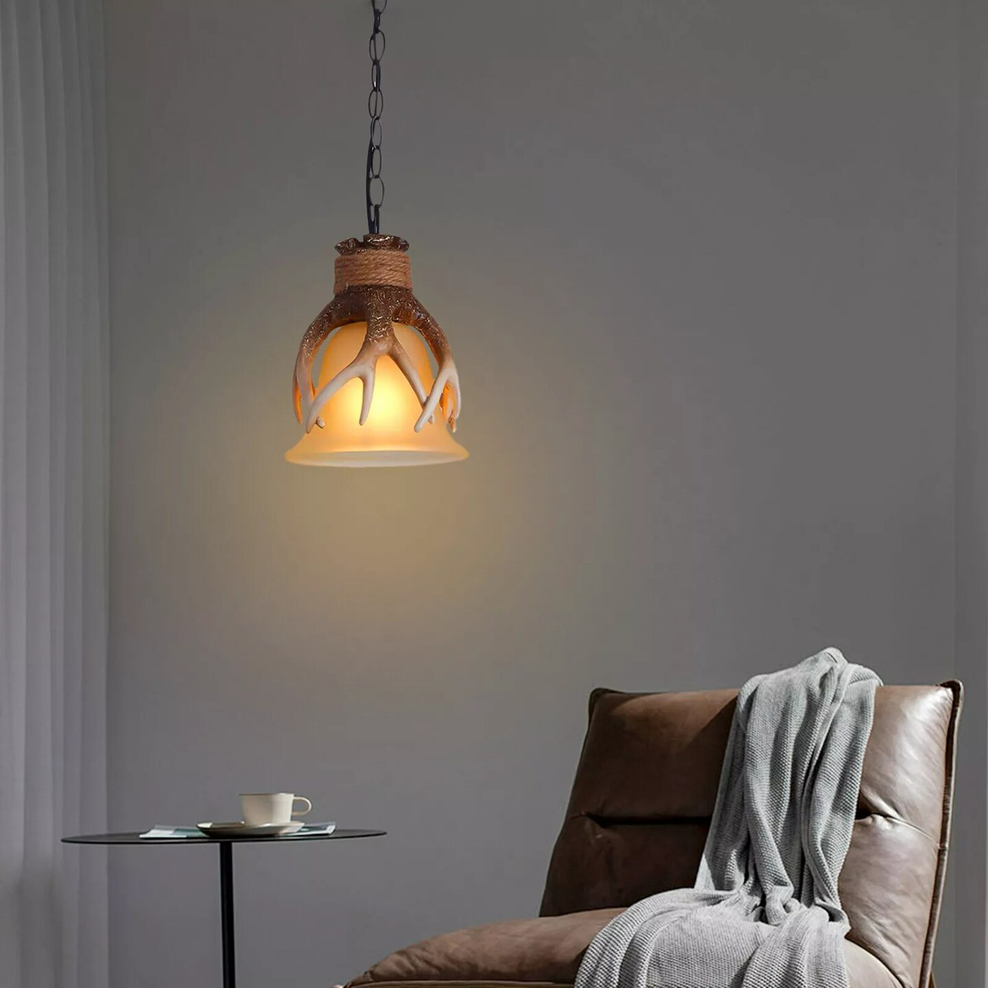 Rustic Resin Farmhouse Pendant Light Deer Horn Antler Chandelier Ceiling Lamp