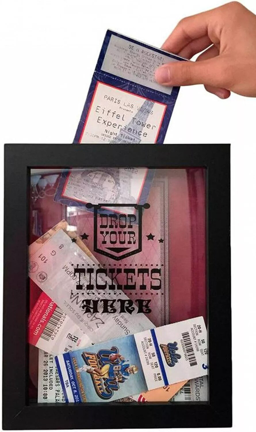 Ticket Shadow Box - Wood with Plexiglass - 8&#x22; x 10&#x22; - 4&#x22; Ticket Slot -