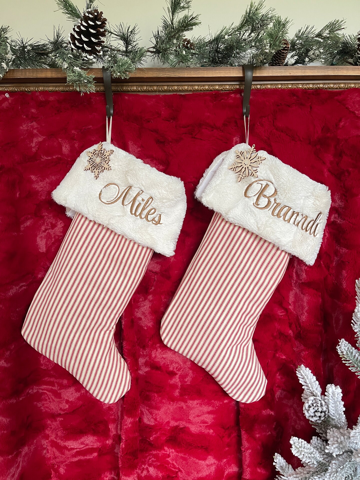 Red and White Candy Stripe Christmas Stockings with Personalized Touch