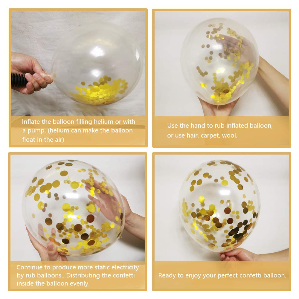 50 Pieces 12 Inches Black and Gold Balloons, Gold Confetti Balloons, Gold Metallic Latex Balloons for Birthday Party Decorations Graduation Balloon Garland Arch Kit, New Years Eve Decorations