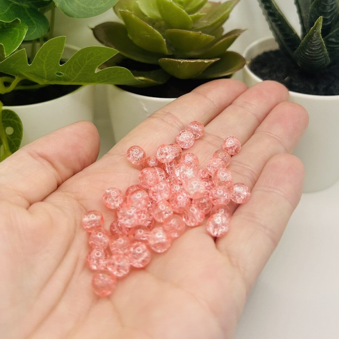 1 strand (aprx 133 beads) 6 mm Light Pink Glass Crackle Beads