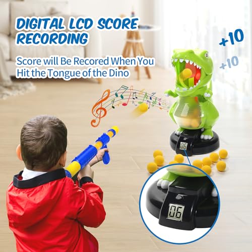 Dinosaur Shooting Toys for Boys 5 6 7 8 9 Years Old, Electronic Kids Target Games w/ Air Pump Gun, LCD Score Record, Sound, 24 Foam Balls, Birthday Party Favor,Christmas Gifts for Toddlers