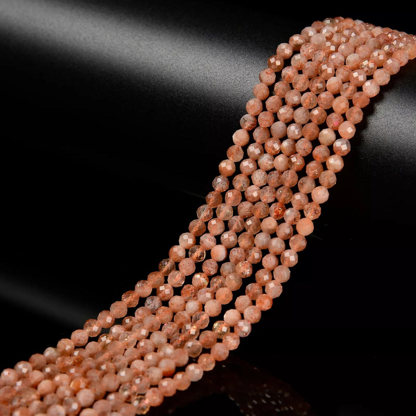 Natural Sunstone Faceted Round Beads Size 3.5-4mm 15.5&#x27;&#x27; Strand