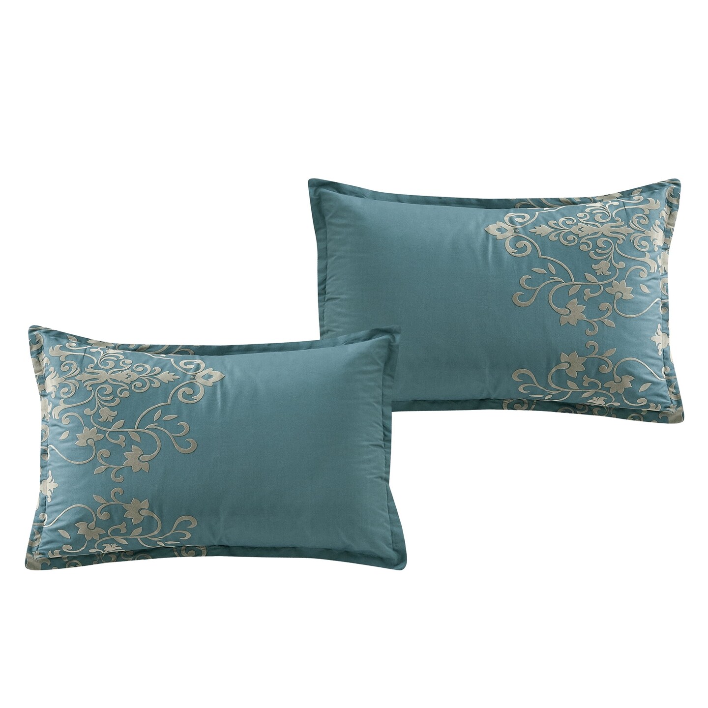 7 Piece Blue Queen Comforter Set with Damask Pattern