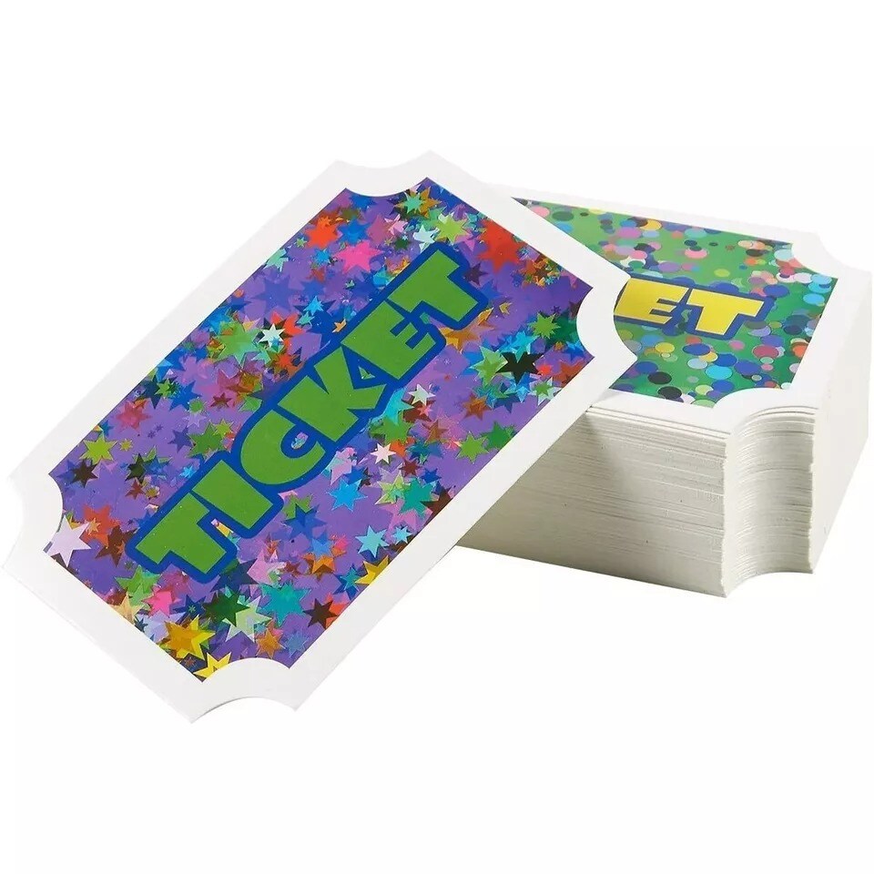 100-Pack Prize Reward Tickets for Kids, Carnival Party Supplies, 4.75x4x2 Inches