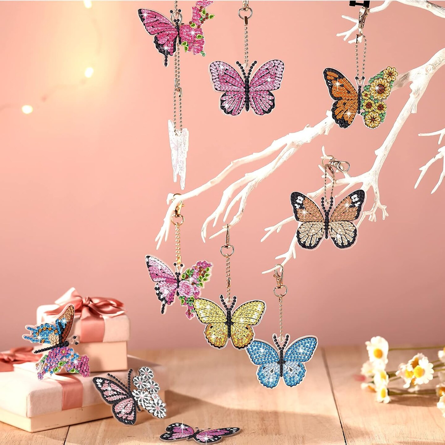 12 Pcs Butterfly Diamond Painting Keychains Kit DIY 5D Diamond Art Key Rings Hanging Butterfly Diamond Painting Ornaments Butterflies Diamond Pendants for Spring Summer Beginner Adult Craft
