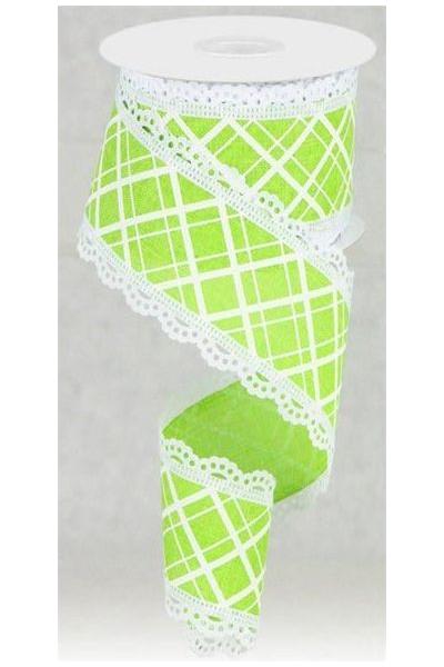 2.5&#x22; Line Check Lace Ribbon: Lime Green (10 Yard)