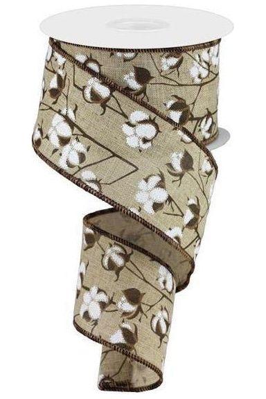 2.5&#x22; Cotton Pod Ribbon: Natural Beige &#x26; White (10 Yards)