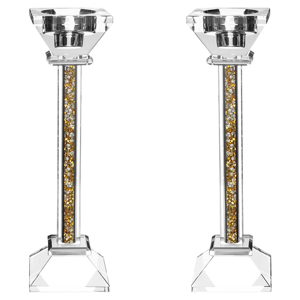 Crystal Candlesticks with Crushed Gemstones