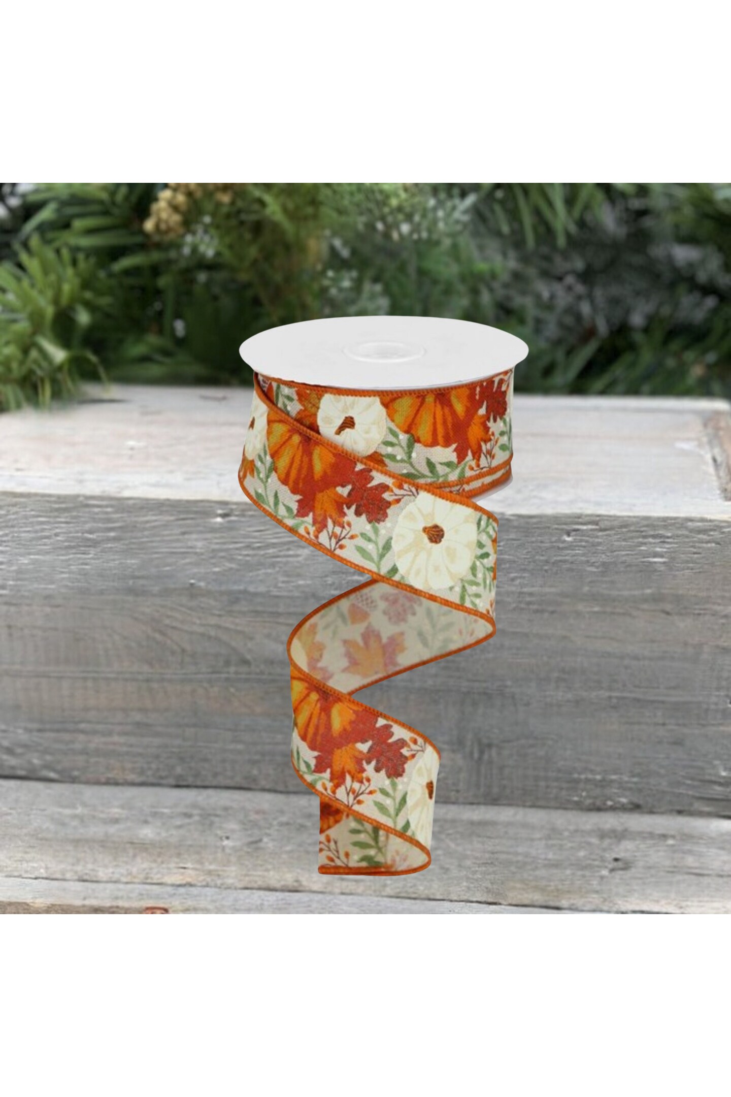 1.5&#x22; Pumpkin Foliage Ribbon: Cream (10 Yards)